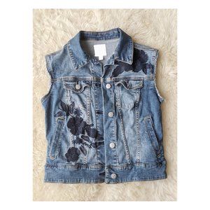 Flower Embroidered Denim Vest